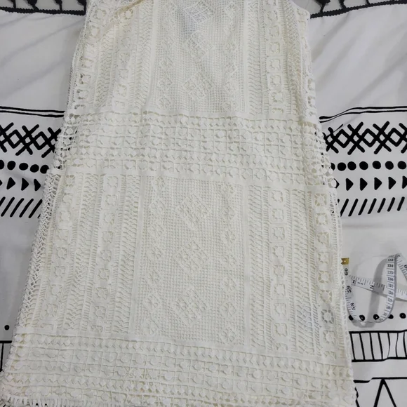 NWOT Ralph Lauren Ivory Crochet Overlay Fringe Hem Shift Dress. PS Faircore Boho - Picture 4 of 10